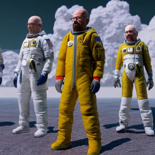 Image similar to 3 d render of walter white wearing shorts in space, 4 k image, space themed, unreal engine