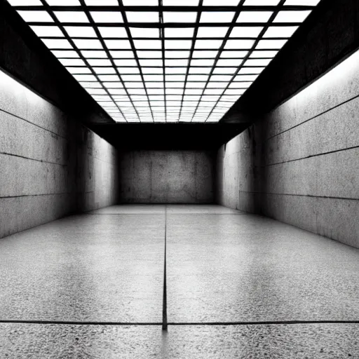 Image similar to dystopian underground prison, white walls, shiny floors, minimalist, stunning, light and shadows, catwalks