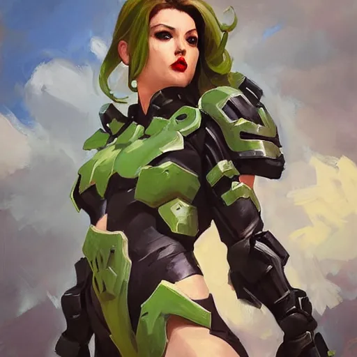 Image similar to greg manchess portrait painting of armored punisher ivy as overwatch character, medium shot, asymmetrical, profile picture, organic painting, sunny day, matte painting, bold shapes, hard edges, street art, trending on artstation, by huang guangjian and gil elvgren and sachin teng