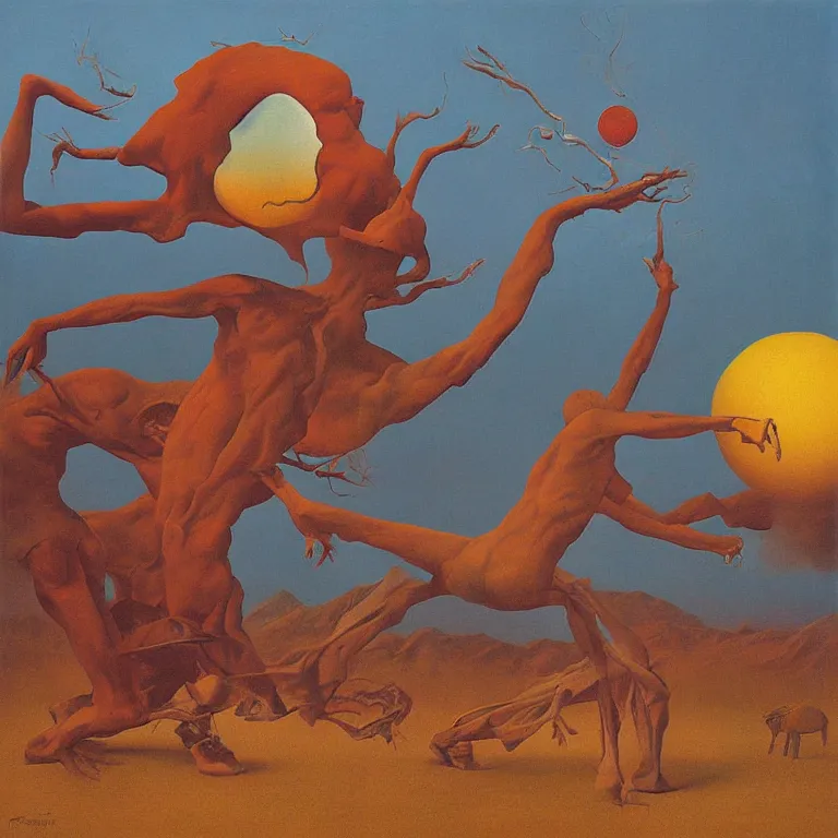 Prompt: Painting, Creative Design, album cover art, surrealist, by Zdzisław Beksiński and storm thorgerson