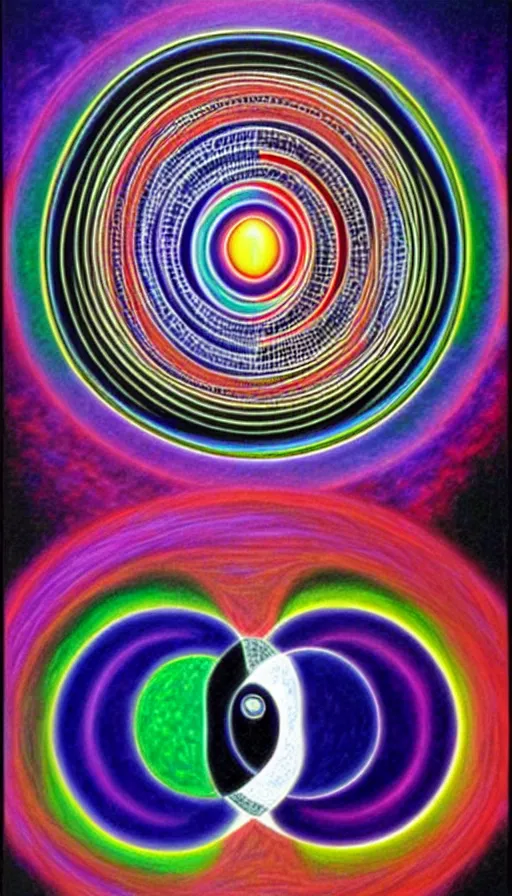 Prompt: Abstract representation of ying Yang concept, by Alex Grey ,