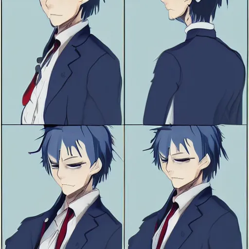 Image similar to Anime concept art of a man with navy blue hair