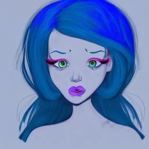 Image similar to blue hair girl by anna cattish, procreate character design animation sketch