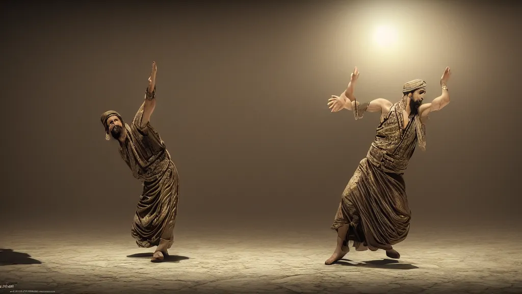 Image similar to tyrkisk sufi dance, sufi, arabic words, bysintine, gothic, 4 k, smokey, michael whelan, peter mohrbache, giovanni paolo panini style epic, volumetric light, insanely detailed, realistic, 8 k, unreal engine render, artstation trends, hyper detail, epic art style, cinematic, concept art, soft white gold lights