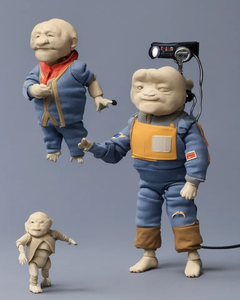 Image similar to product photo of a chonky kenner 1 9 8 0's action figure, five points of articulation, sci - fi, 8 k, full body, studio lighting