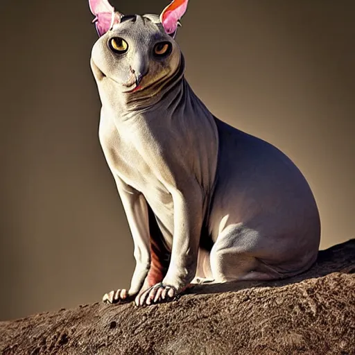 Prompt: Egyptian sphinx cat bear hybrid photo, award-winning animal photography