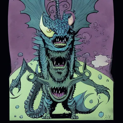 Image similar to draconite creature design by mike mignola and neville page