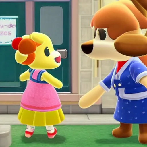 Prompt: isabelle from animal crossing visiting a blond woman that just gave birth in a hospital room