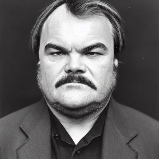 Prompt: frontal portrait photo of jack black, aged eighty