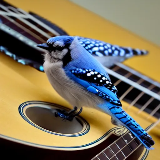 Prompt: bluejay playing a guitar