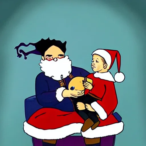 Image similar to dr strange as a young child sitting on santas lap