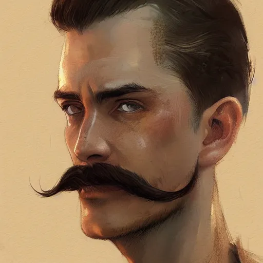 Prompt: portrait of a man with green eyes,brown undercut hair,thin moustache,digital art,realistic,detailed,art by greg rutkowski