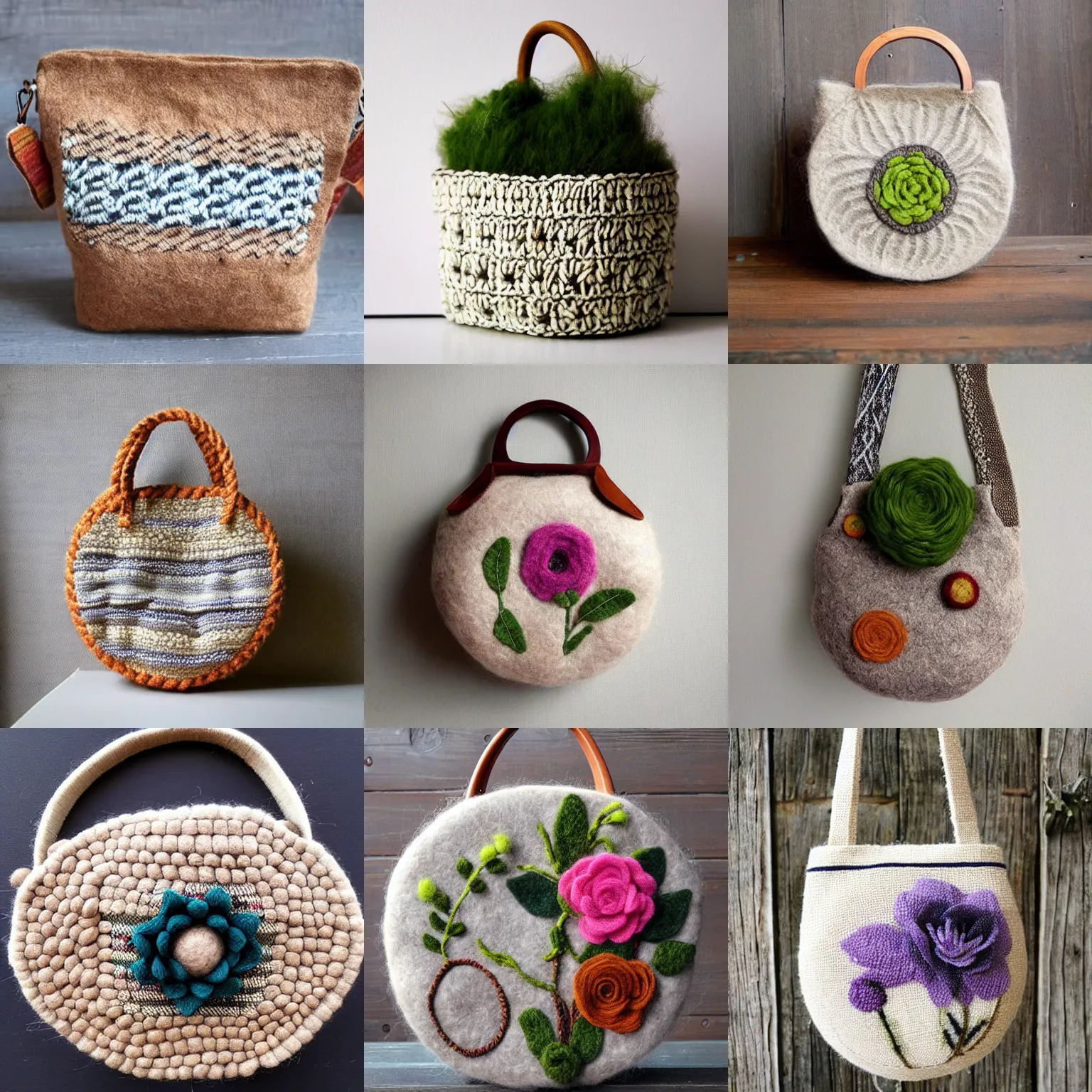 Prompt: handbag, diy, craft, homemade, natural, local, round, art, wool, craft, exquisite, premium, plants, loom, etsy, pinterest style