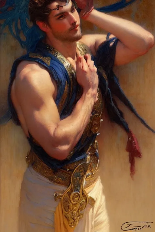 Image similar to attractive male, taoism, painting by gaston bussiere, greg rutkowski, j. c. leyendecker, artgerm