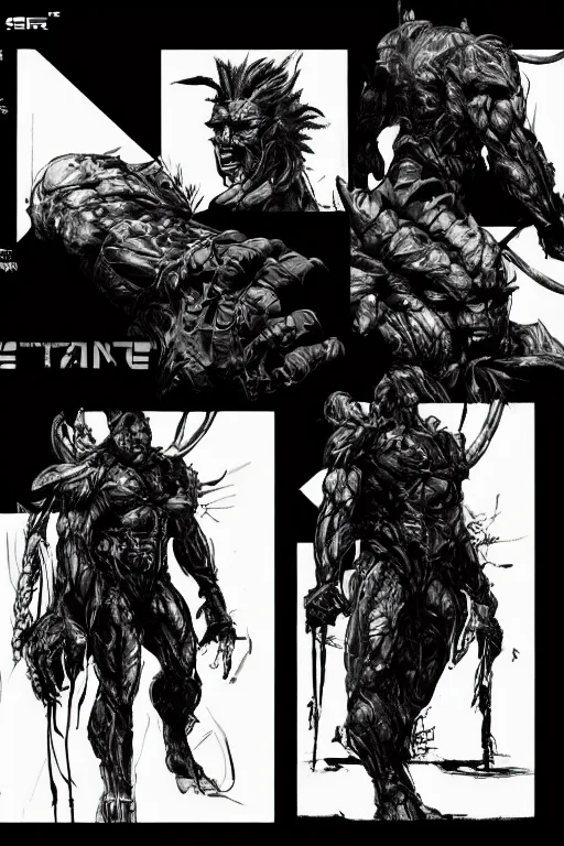 Prompt: predator concept art by yoji shinkawa, character concept sheet, white background, ink, trending on artstation, sharp focus, illustration, concept art, 8 k