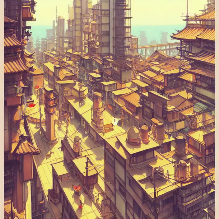 Image similar to japanese big city, summer, in the style of studio ghibli, j. c. leyendecker, greg rutkowski, artem