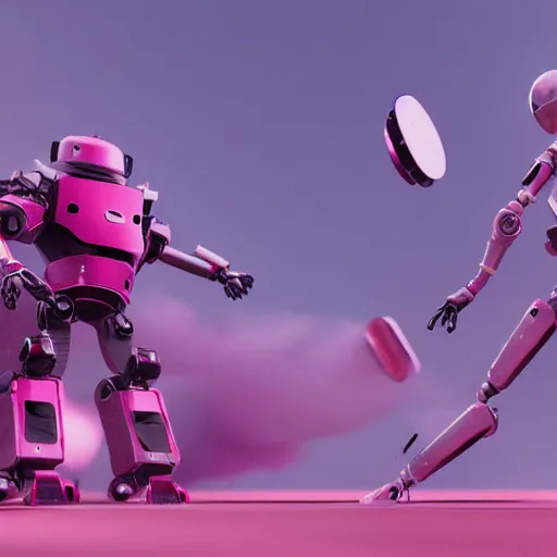 Prompt: a woman battles pink robots, octane render, cgsociety, detailed
