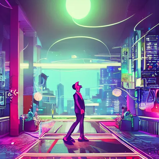 Image similar to ! dream stylish cartoon portrait of two hip hop artists in a club with designer clothes, throwing rubber bands in the air instead of money, made out of rain, cyberpunk background, rendered in octane, unreal engine, highly detailed, trending on artstation, realistic, splashes of neon, beautiful, depth of field, glowing eyes