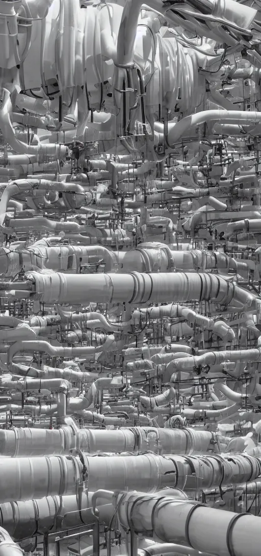 Image similar to an andless complex of white pipes and machinery