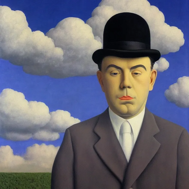 Prompt: portrait of mister cloud by rene magritte, detailed painting, hd, hq, high resolution, high detail, 4 k, 8 k