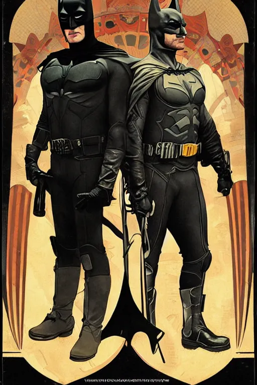 Prompt: a detailed matte portrait of jensen ackles and misha collins dressed as batman and robin, masterpiece, 8 k, art by alphonse mucha and greg rutkowski