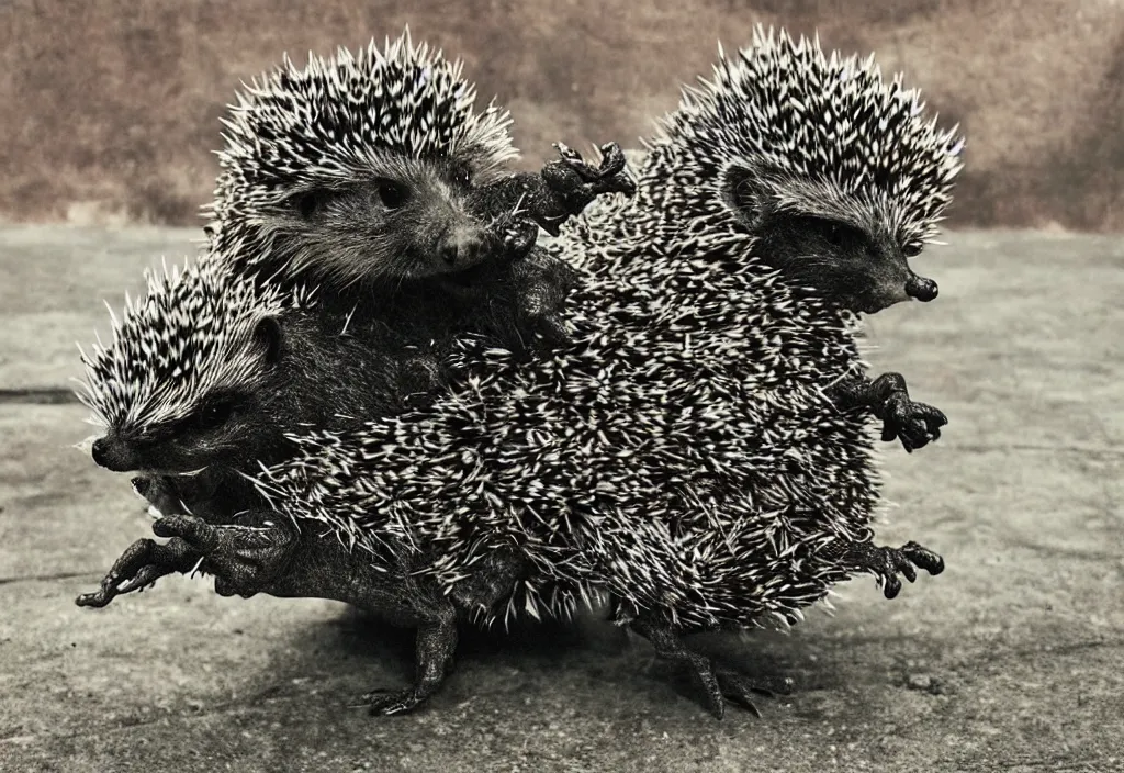 Image similar to a hedgehog alien fighting godzilla