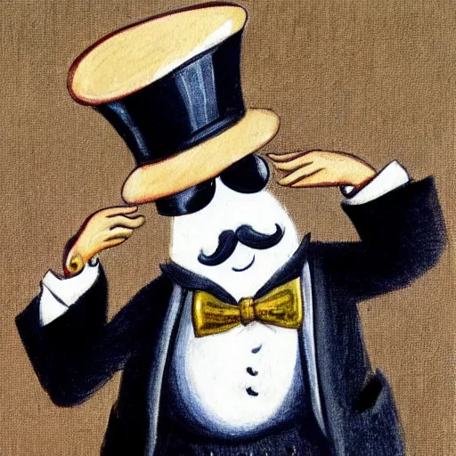 Prompt: gentleman seal with a top hat and monocle, mustache, posh, Victorian, painting