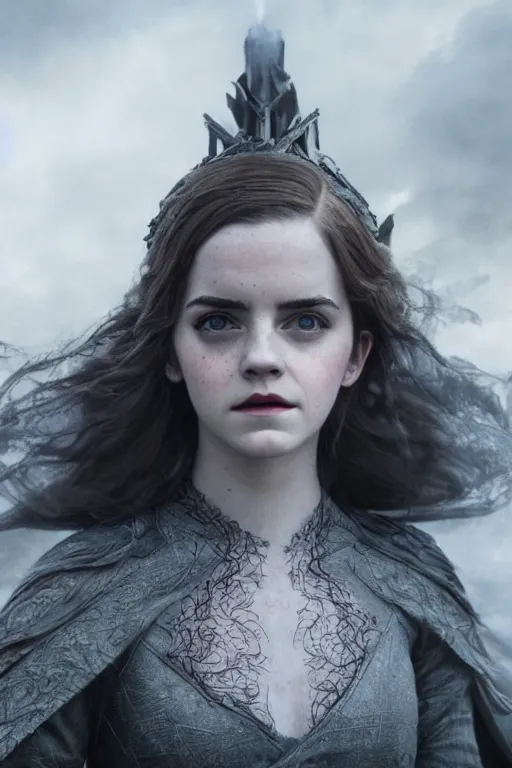 Prompt: a mix of of emma watson, anya taylor - joy and emma stone, evil sorceress elf, game of thrones scenes, hyperrealism, octane render, extremely detailed, intricate smoke magic, lace, style of mark ryden, earl nore, hyung tae, frank frazetta