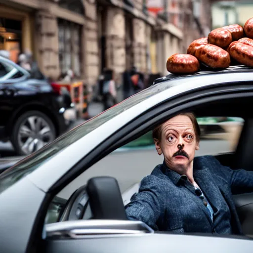 Image similar to steve buscemi driving a sausage car, canon eos r 3, f / 1. 4, iso 2 0 0, 1 / 1 6 0 s, 8 k, raw, unedited, symmetrical balance, in - frame