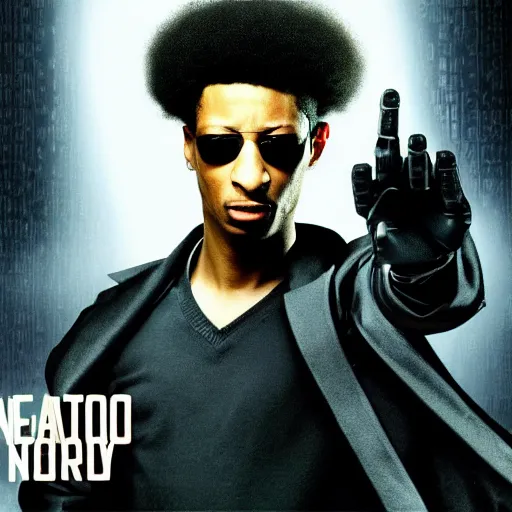 Image similar to boring remake of matrix with 2 1 savage as neo 4 k uhd ultra realistic neon afro futuristic