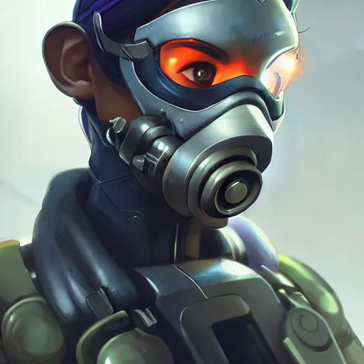 Prompt: overwatch widowmaker wearing a cyber gas mask, digital art, pretty face, very beautiful face, very detailed eyes, ultra detailed, by wlop, greg rutkowski,