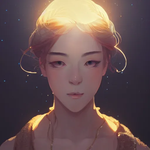 Image similar to a portrait of woman - kun, shiny, intricate, tone mapped, ambient lighting, highly detailed, digital painting, artstation, concept art, 4 k, god rays, stunning beautiful, glowing eyes, sharp focus, by makoto shinkai and akihiko yoshida and hidari and wlop