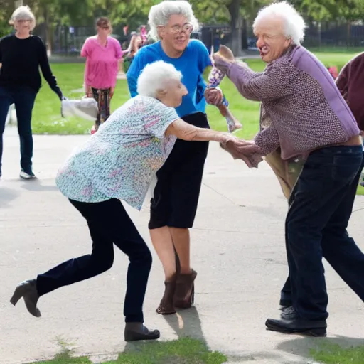 Prompt: taylor swift shoving old people over in the park