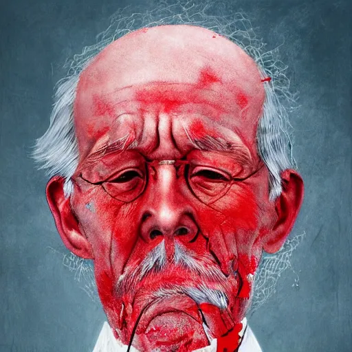 Prompt: old man cover with bloods, art by joongwon charles jeong, tjalf sparnaay, gottfried helnwein, roberto bernardi, emanuele dascanio, robin eley, eloy morales