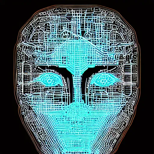 Prompt: a face made out of electrical circuits in the style of tron