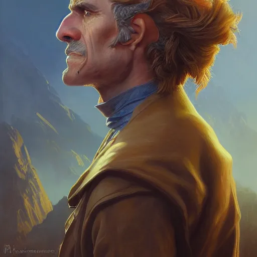 Image similar to Beautiful hyperrealistic detailed matte portrait painting of a time traveler from the future, by andreas rocha and john howe, and Martin Johnson Heade, featured on artstation, featured on behance, golden ratio, f32, well composed, cohesive