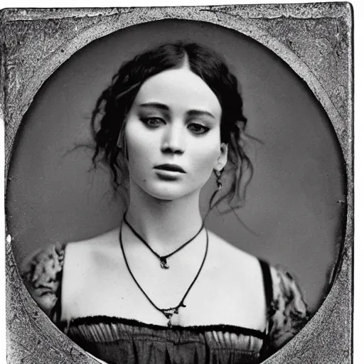 Prompt: victorian photograph of grace jennifer lawrence, lilly collins, 1 8 9 0 s photography, 1 9 0 0, realistic face, symmetrical face, studio photograph, grainy, edwardian, old photo