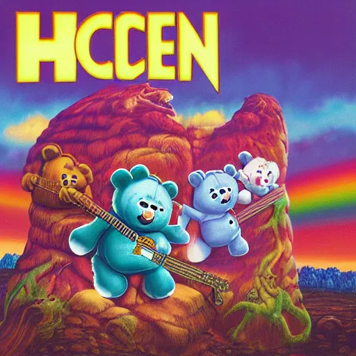 Prompt: the care bears on iron maiden album cover, 8 k resolution hyperdetailed photorealism