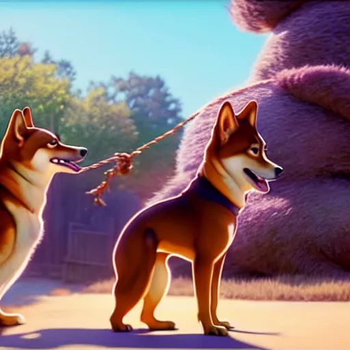 Image similar to weta disney pixar movie still photo of funny shiba inu giant sign that says bonk : : by weta, greg rutkowski, wlop, ilya kuvshinov, rossdraws, artgerm, octane render, iridescent, bright morning, anime, liosh, mucha : :