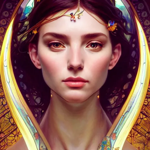 Image similar to perfectly - centered portrait of a goddess, beautiful, gorgeous, cute, amazing, highly detailed, professional digital painting, unreal engine 5, photorealism, hd quality, 8 k resolution, cinema 4 d, 3 d, cinematic, art by artgerm and greg rutkowski and alphonse mucha and loish and wlop