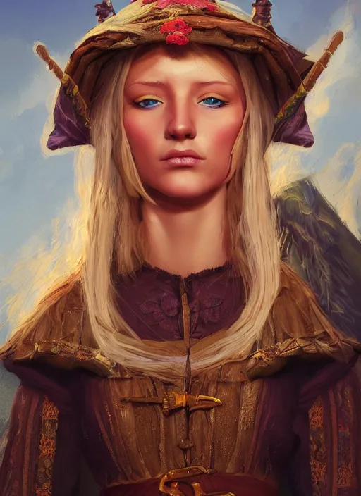 Image similar to blonde peasant woman, fantasy, medieval, vivid colors, fantasy, elegant, concept art, sharp focus, beautiful face!!, digital art, hyper - realistic, 4 k, unreal engine, highly detailed, hd, dramatic lighting by brom, trending on artstation