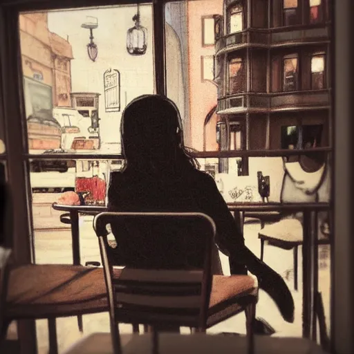 Image similar to death from the'the sandman'waiting for a friend at a cafe, realistic, soft lighting, cute, kindness