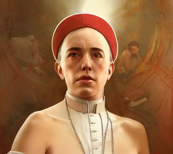 Image similar to photography of a pope nips the breast of a sensual woman, deep focus, elegant, highly detailed, digital painting, artstation, concept art, matte, sharp focus, illustration, art by artgerm and greg rutkowski and alphonse mucha
