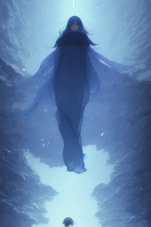 Prompt: a portrait of the sapphire herald in an elegant winter sweater, by makoto shinkai, by akihiko yoshida, by zdzislaw beksinski, by dariusz zawadzki, artbook, tone mapped, deep blues, shiny, soft lighting