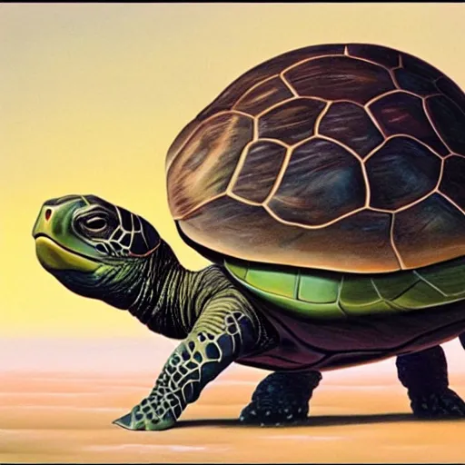 Prompt: a turtle with cow head, surrealism, painting by boris vallejo and michael whelan