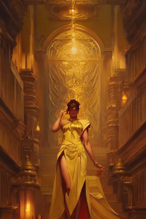 Prompt: temple, gold, painting by greg rutkowski, j. c. leyendecker, artgerm