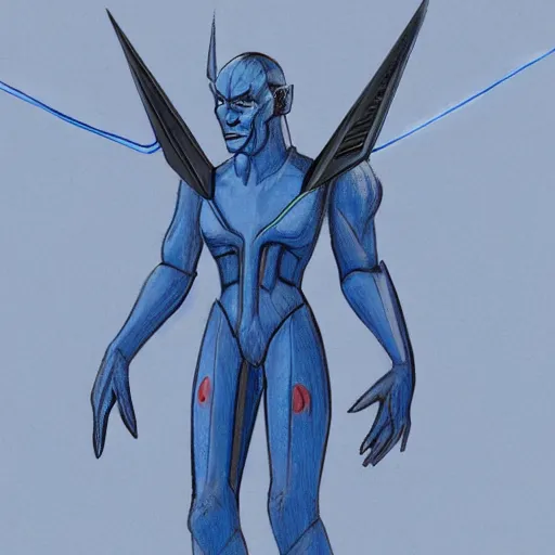 Prompt: alied with blue skin and antenna, starfleet pastel concept art