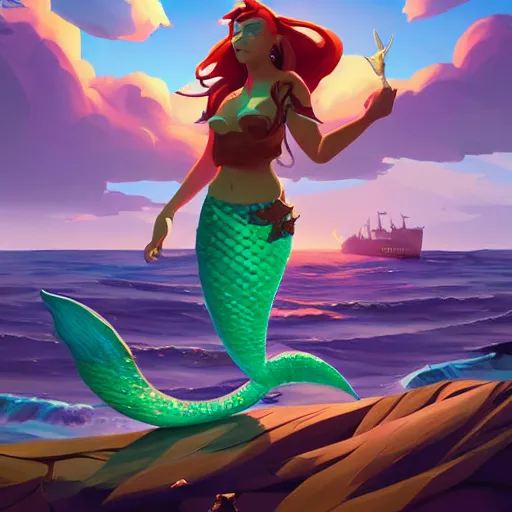 Image similar to painting mermaid treasure on sea of thieves game avatar hero smooth face median photoshop filter cutout vector, behance hd by jesper ejsing, by rhads, makoto shinkai and lois van baarle, ilya kuvshinov, rossdraws global illumination