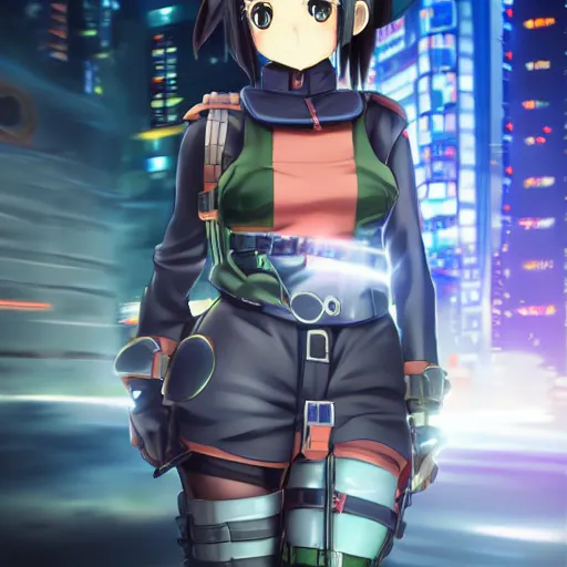 Image similar to full body image of anime girl in mechanic armor in night tokyo by makoto sinkai, fine details, perfect face-H 640