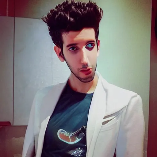 Image similar to “a realistic detailed photo of a guy who is an attractive humanoid who is half robot and half humanoid, who is a male android, singer Sebastian Yatra, shiny skin, posing like a statue, blank stare”